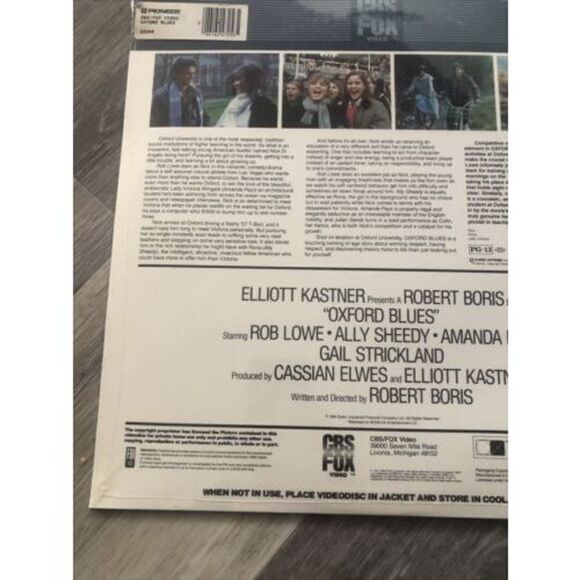 Oxford Blues/ Rob Lowe, Ally Sheedy, Laser Videodisc 1984. Vintage. Sealed - Picture 5 of 7